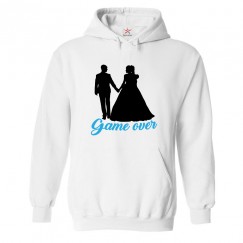 Game Over Bride Groom Unisex Kids and Adults Pullover Hoodie for Newly Weds								 									 									